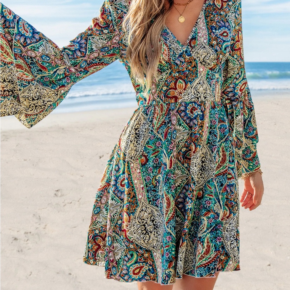 Colorful Paisley Long Sleeve Dress